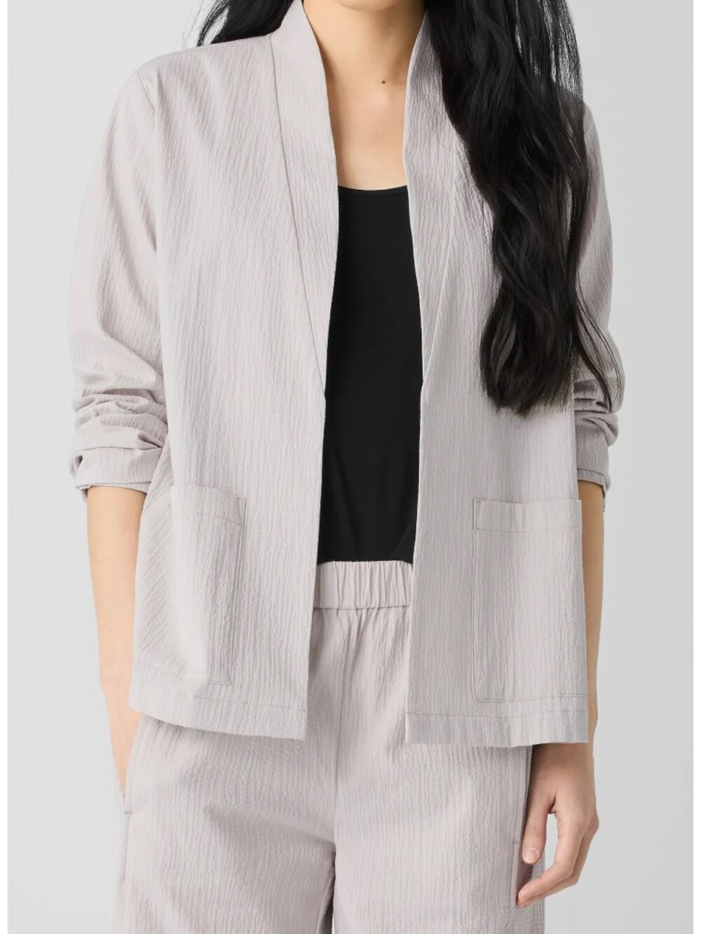 Eileen Fisher Crinkled Pucker Organic Cotton Jacket Chalk Off White Size Medium